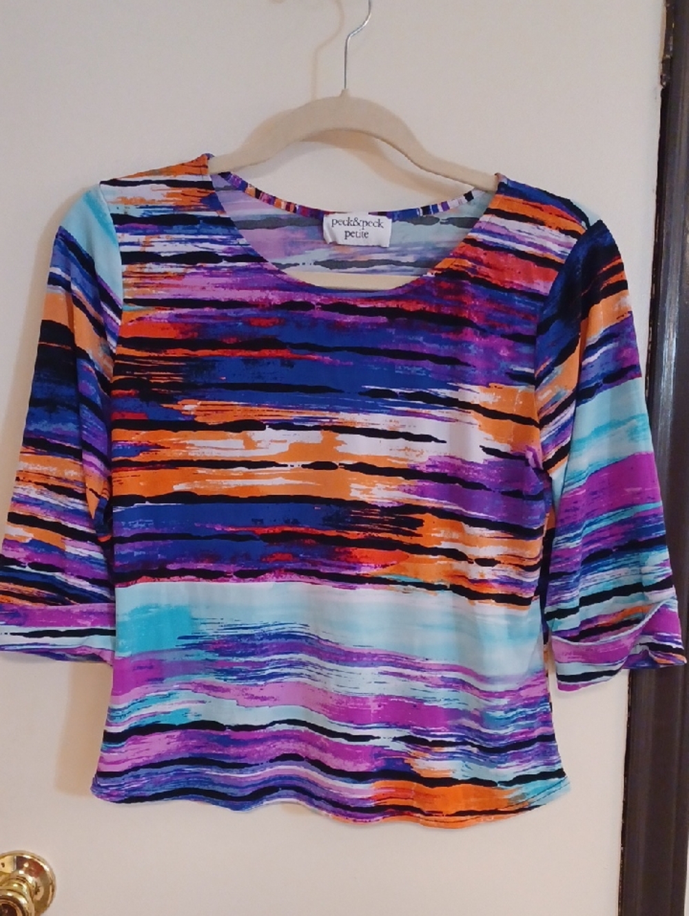 Peck & Peck Multicolor Striped Scoop Neck Blouse